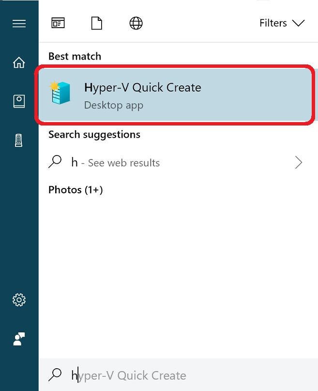 Open Hyper-V Quick Create from the start menu. (image source: docs.microsoft.com)