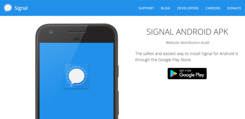 Screenshot of the Signal website providing the APK