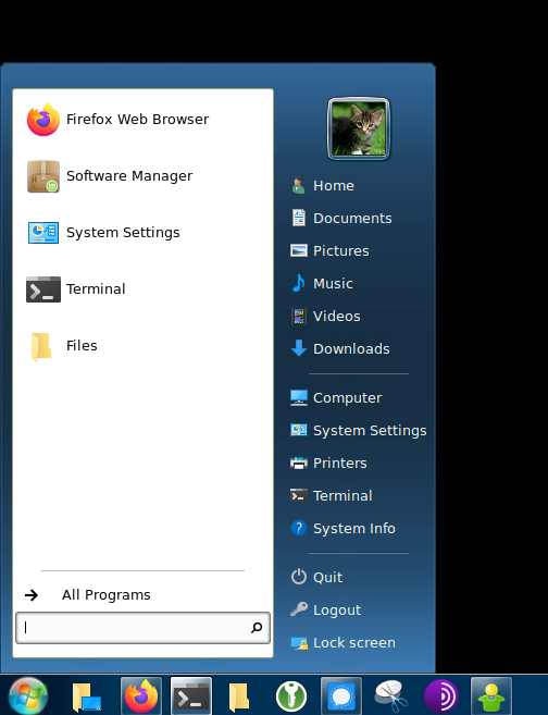 Linux Mint start menu (applications menu) looking like Windows 7