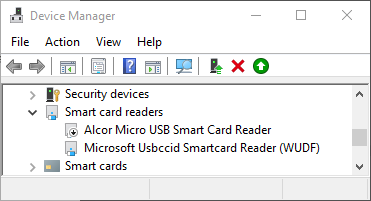 Device Manager showing "Smart card readers"