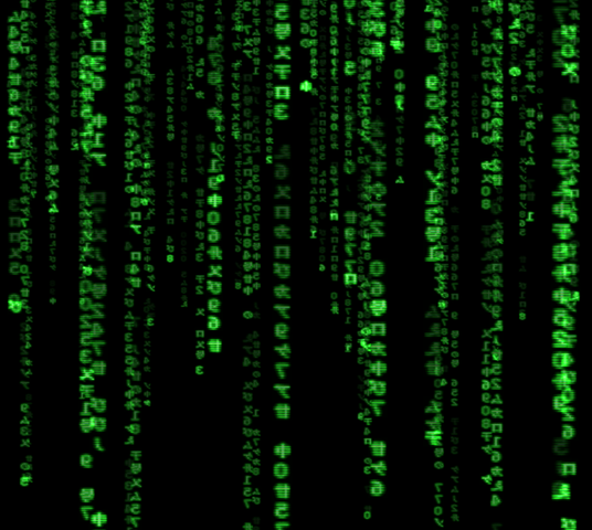 Screenshot of the famous GLMatrix screensaver; Copyright © 1999-2003 by Jamie Zawinski