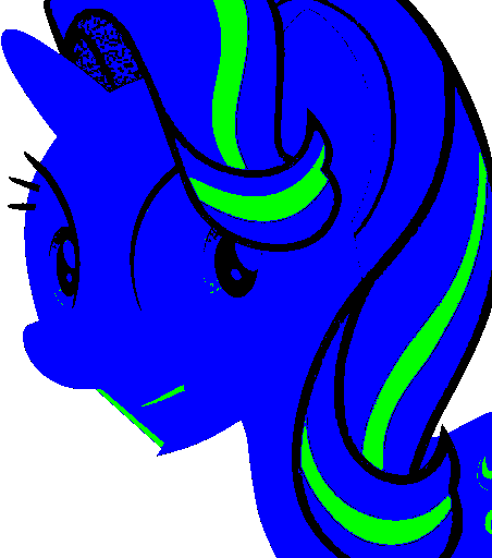 Starlight Glimmer GIF only allowing only Red, Green and Blue and Alpha (transparency) and black (no dithering!) and limited to 16 colors (actually 5)